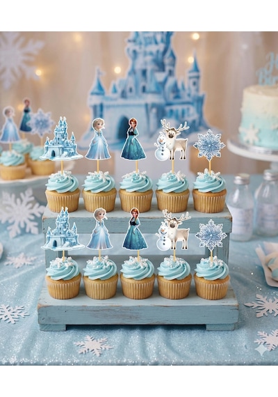 Frozen Temalı Pasta Kürdan Seti 10'lu Doğum Günü Cupcake Süsleme Dekoru