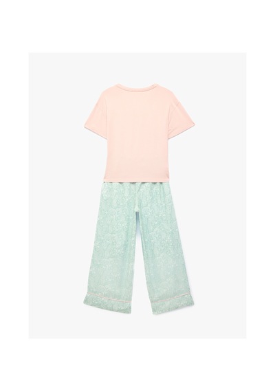 Koton V Yaka Kısa Kollu Çiçek Desenli Pijama Seti Çiçek Desenli 6slk50003mw Çok Renkli
