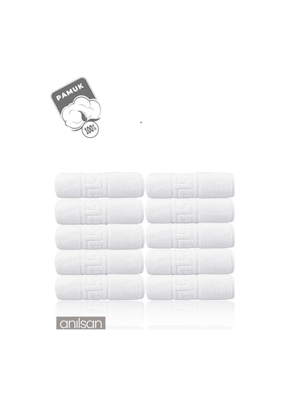 10'lu Greek El Havlusu - 50x90 Cm, 225gr, %100 Pamuk, Spa Ve Otel Havlusu Beyaz
