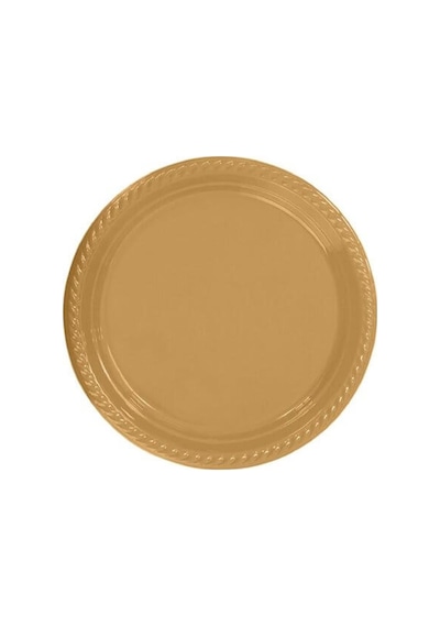 Roll-up & Rainbow Plastık Gold Renklı Partı Tabak 25 Lı Yuvarlak
