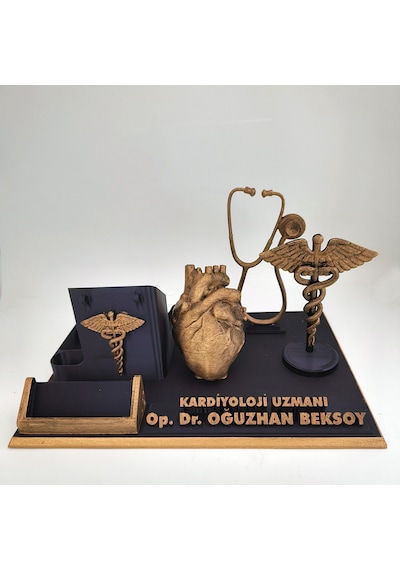 Kişiye Özel Kardiyoloji Uzmanı Masa İsimliği Ve Kartvizitlik Gold - Siyah
