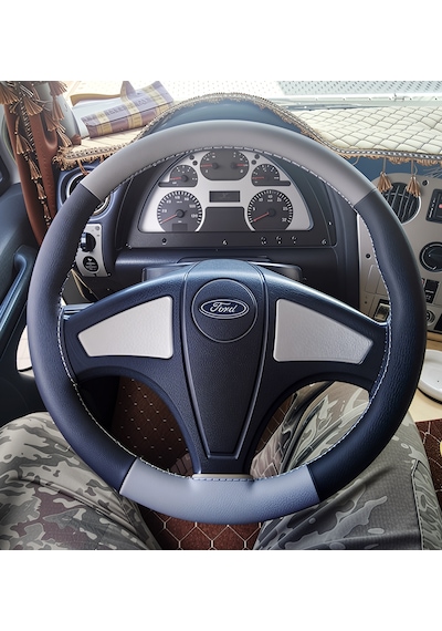 Dikişli Direksiyon Kılıfı Siyah Deri Gri Deri Gri Dikişli Ford Tır Kamyon İçin Gri