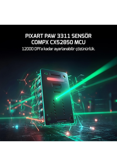 Kodex 24.000DPI Triple Mode (Kablolu/Bluetooth/2.4G) Siyah Gaming Mouse