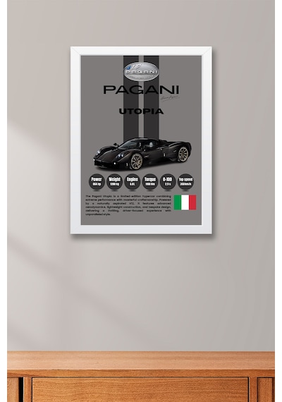 Pagani Utopia Premium Araba Tablosu - V12 Teknik Özellikli İtalyan Otomobil Duvar Dekoru Beyaz