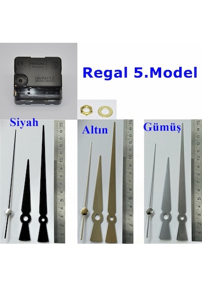 Regal Duvar Saati Motoru Metal Akrep Yelkovan Sessiz Mekanizma Siyah