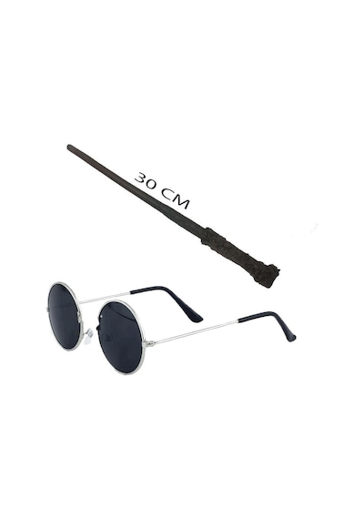 Harry Potter Asası 30 cm ve Siyah Metal Çerçeveli Harry Potter Gözlüğü Seti