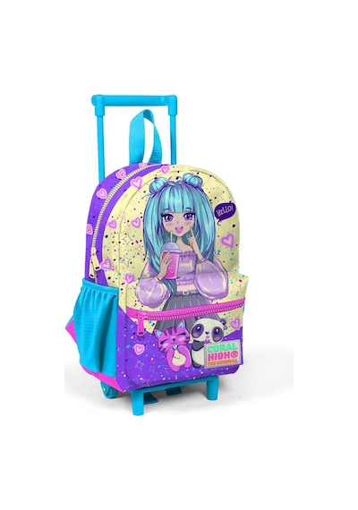 Minik Yuva Çekçekli Sırt Çantası Mor Pembe Anime Kız Desenli İki Bölmeli 24035