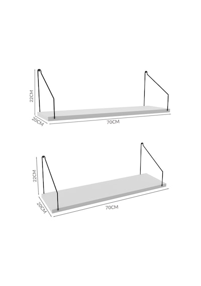 2'li Duvar Rafı Seti 20x70 Cm - Beyaz Raf Siyah Metal Kollu Kitaplık Ve Mutfak Düzenleyici