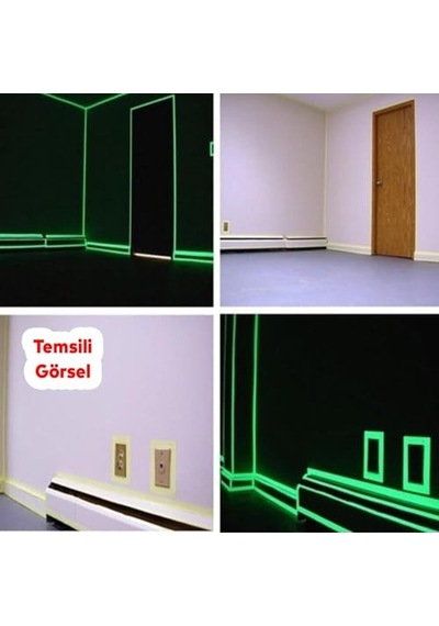 Badem10 Fotolümen Gece Parlayan En 10 Cm Reflektörlü 1 Mt İkaz Yeşil Fosforlu Reflektif Düz Şerit Bant