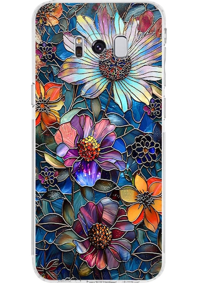 Printify Samsung Galaxy S8 Plus İle Uyumlu Vitray Mücevher Flora Tasarımlı Şeffaf Silikon Kılıf Şeffaf