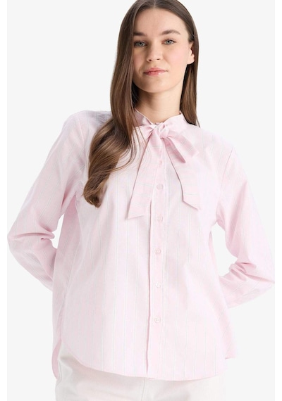 DeFacto Relax Fit Fiyonk Yaka Çizgili Simli Kumaş Uzun Kollu Gömlek Tunik E7976AX25SMPN441