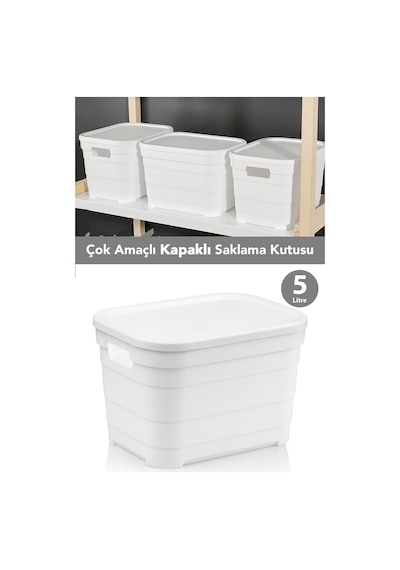 1 Adet Kapaklı Dekoratif Piramit Saklama Kutusu - Dolap Düzenleyici Organizer Kutu 5 Litre Beyaz Beyaz