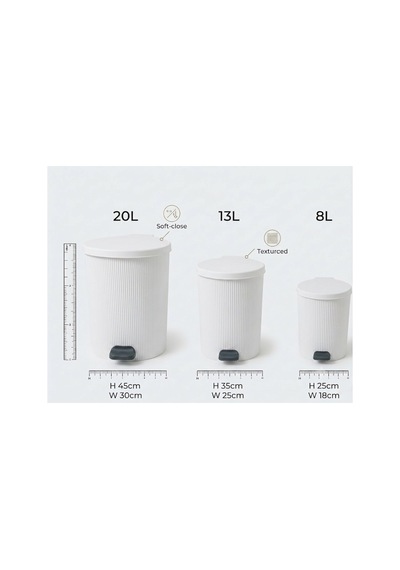3'lü Pedallı Çöp Kovası Seti Lüks Banyo Mutfak Çöp Kovası İç Kovalı 20l + 13l + 8l Beyaz - 893372061 Beyaz