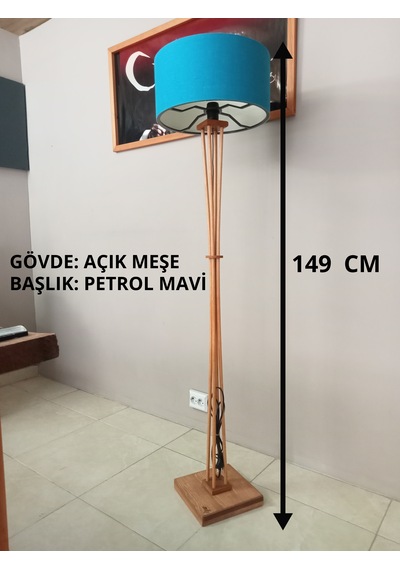 Ahşap Lambader-açık Meşe Köşe Lambası Petrol Mavi Başlık