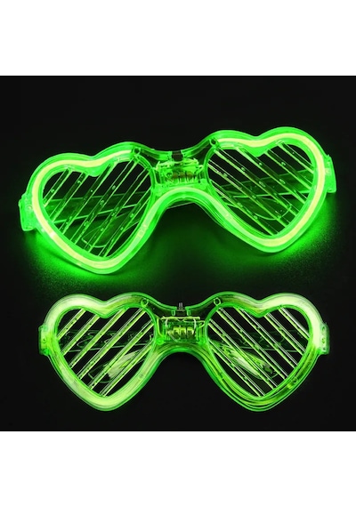 Yeşil Led Işıklı Kalp Gözlük 3 Modlu Parti - Glow Gözlüğü
