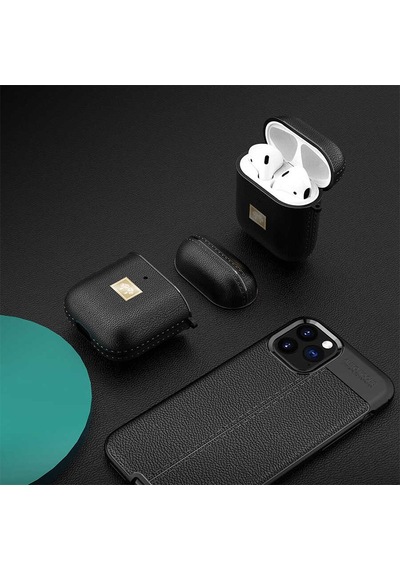 Apple Uyumlu AirPods Kılıf Deri Görünümlü Askı Aparatlı Wlons