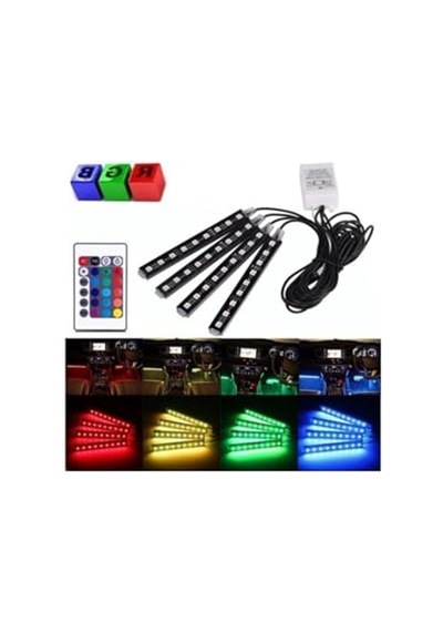 Kumandalı Led Ayak Altı Aydınlatma, 4x12 Fonksiyonlu 10 Parça Siyah