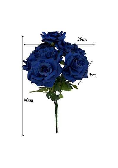 Yapay Çiçek Mavi 9lu Gül Demeti Kumaş 40 25cm