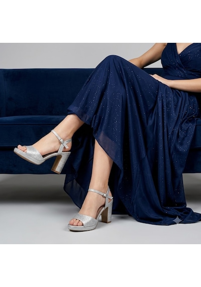 Kindep Park Moda Tek Bant Platform 1 Cm Kadın Topuklu 8 Cm Ayakkabı Gumüş