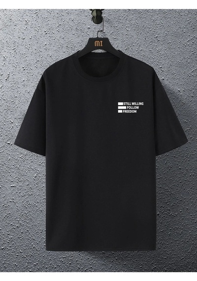Unisex Siyah Oversiz Still Follow Freedom Baskılı Örme T-shirt Siyah-53460