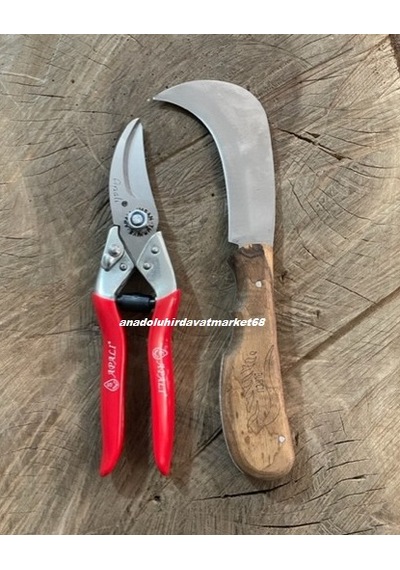 Apalı Makas Pro Set Budama Makası Karbon Çelik Aşı Bıçağı Cep Çakısı 26cm 2li Set