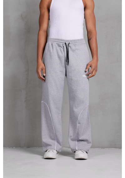 Dark Moda Erkek Oval Şeritli Baskılı Yazlık Baggy Eşofman Gri