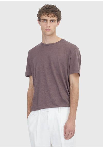 Ramsey Mürdüm Düz %100 Keten T-shirt