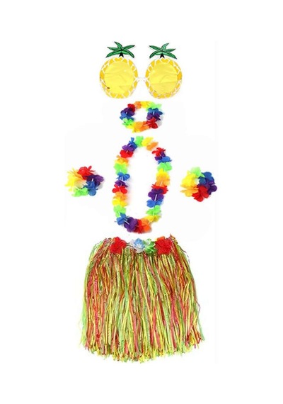 Luau Aloha Hawaii Etek Ananas Şekilli Gözlük Hawaii Kolye Renkli Taç Ve 2 Adet Bileklik Seti "