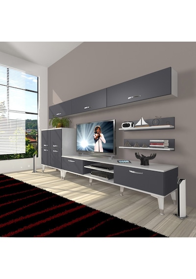 Decoraktiv Eko 8 Mdf Dvd Silver Tv Ünitesi Tv Sehpası Beyaz - Antrasit