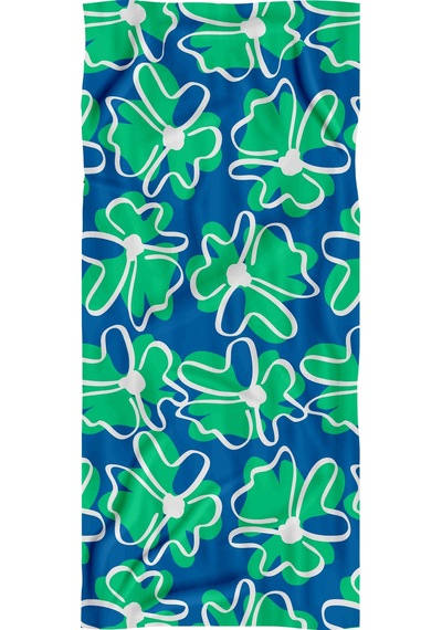 Yeşil Çiçek Desenli Saks Mavi Yüksek Su Emici 70x150cm Plaj Havlusu Renkli