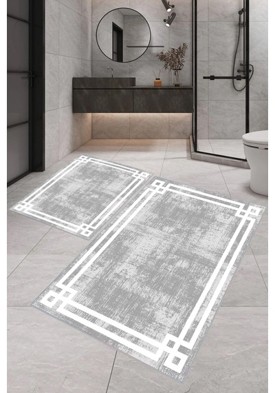 Eliana Home Dijital Baskı 2'li Banyo Paspas Takımı Lna5-0495 100x60 Ve 60x50 Cm Gri