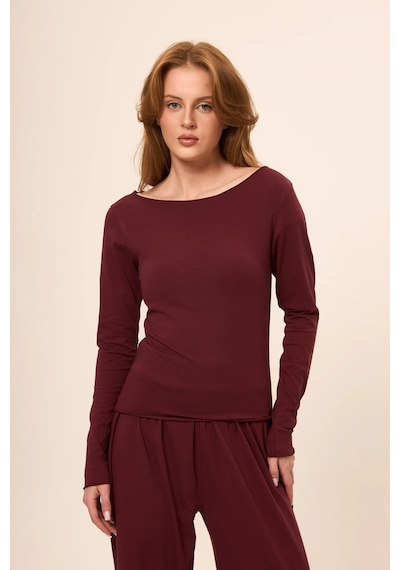 Zoor Ultra Soft Penye Modal Kayık Yaka Bluz Bordo