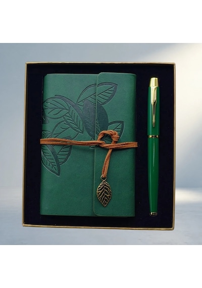 Şık Defter Kalem Seti Yeşil Renk Kutu İle Diger