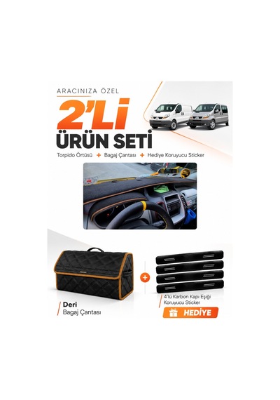 E-biz Renault Trafıc 2001-2014 Uyumlu Torpido Örtüsü + Deri Çanta - Siyah-kahverengi - Re046