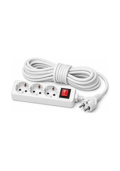 Anahtarlı 3'lü Priz 5 Metre Topraklı Uzatma Kablosu Çoklu Grup Beyaz 16a-250v