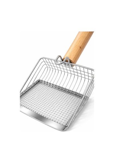 Metal Kedi Kumu Küreği Ahşap Saplı Dayanıklı Izgaralı Kedi Tuvaleti Temizleme Küreği Ergonomik Saplı Kolay Temizlik Aparatı Paslanmaz Çelik Telli