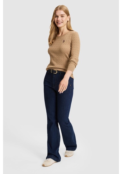 U.S. Polo Assn. Kadın Camel Bisiklet Yaka Basic Kazak 50331602-vr015