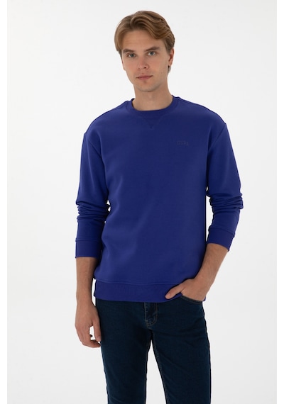 U.S. Polo Assn. Erkek Comfort Fit Bisiklet Yaka Şardonlu Mor Basic Sweatshirt 50313757-VR038