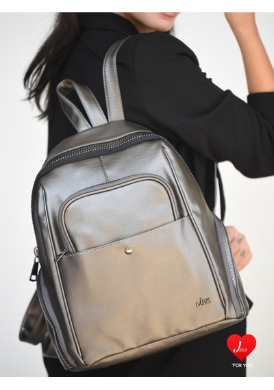 Jara Bag Freya Kadın Sırt Çantası Şık, Yumuşak Dokulu Ve 5 Bölmeli Gümüş