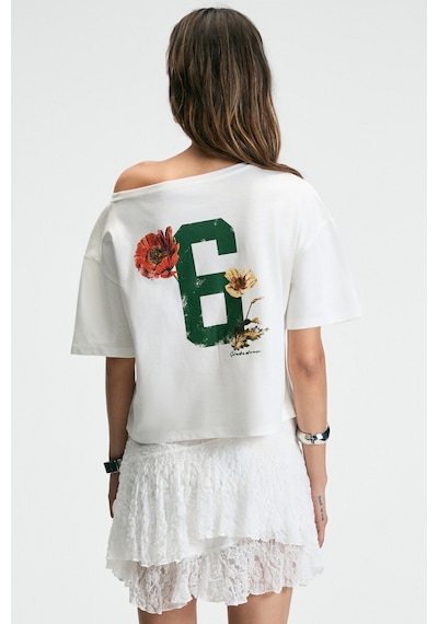 Grımelange QALY Kadın Kayık Yaka Tek Omuz Kısa Kol Ön Ve Arka Baskı Detaylı Relaxed Ekru T-Shirt Grımelange QALY Kadın Kayık Yaka Tek Omuz Kısa Kol Ön Ve Arka Baskı Detaylı Relaxed Ekru T-Shirt