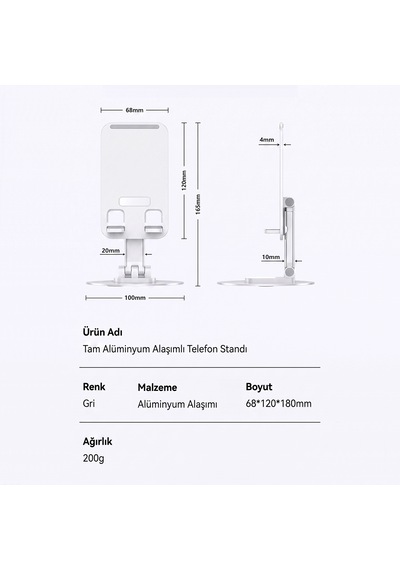 Dossimo Katlanabilir 360 Dönebilen Ayarlanabilir Telefon Tutucu Masa Üstü Stand Dst-05 Beyaz