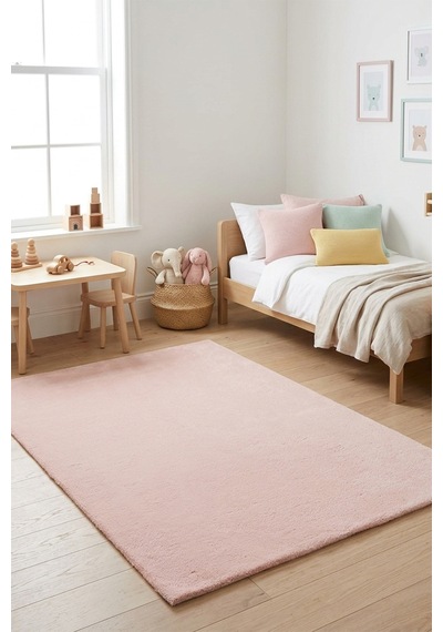 Pembe Post Peluş Kaymaz Taban Çocuk Odası Halısı Yumuşak Çocuk Halısı Yolluk Pembe Pembe