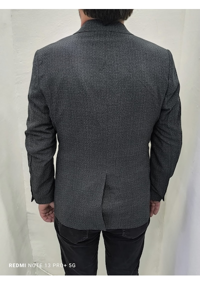 Duayen Dmctekstil Erkek Haki Yeşil Desenli İtalyan Kesim Dar Kalıp Tek Düğme Blazer Ceket
