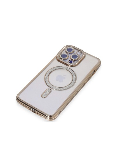 Apple İphone Uyumlu 15 Pro Max Kılıf Joke Simli Magneticsafe Kılıf - Gold Çok Renkli