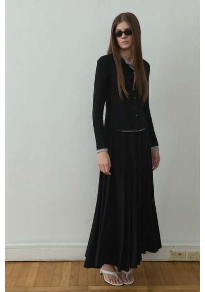 Suud Collection Siyah Kate Dökümlü Uzun Etek