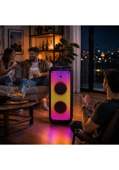 Hepu Hp 943 Taşınabilir Şarjlı Bluetooth Parti Hoparlörü 2 10 İnc Woofer 80 W Rms Extra Bass Karaoke Mikrafon