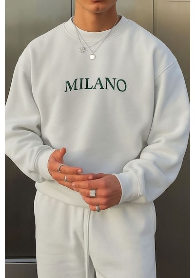 Benroma 3 İplik Penye Milano Baskılı Unisex Sweatshırt Gri
