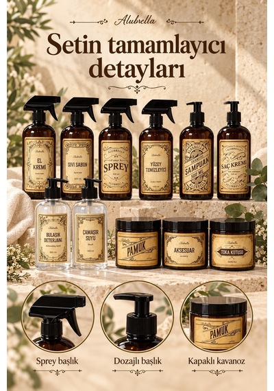 Alubrella 500 Ml 6 Amber Şişe, 2 Şeffaf Sprey Şişe Ve 3 Kapaklı Kavanoz Etiketli Mega Set
