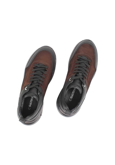 Erkek Kahverengi Bağcıklı Kalın Tabanlı Nubuk Deri Sneaker