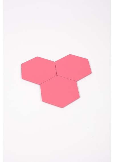 Pembe Altıgen Deri Bardak Altlığı 3 Adet Pembe